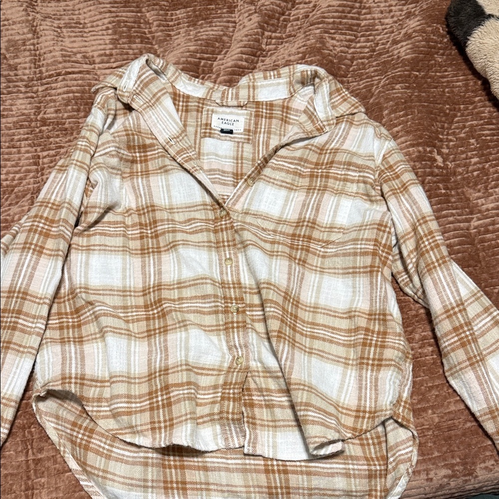 American Eagle Outfitters Beige Plaid Shirt